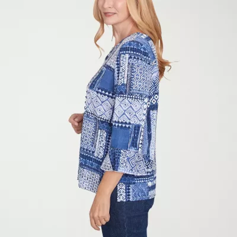 Alfred Dunner Classics Womens Crew Neck 3/4 Sleeve T-Shirt