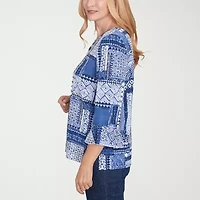 Alfred Dunner Classics Womens Crew Neck 3/4 Sleeve T-Shirt