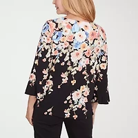 Alfred Dunner Classics Womens Crew Neck 3/4 Sleeve T-Shirt