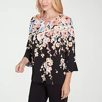 Alfred Dunner Classics Womens Crew Neck 3/4 Sleeve T-Shirt