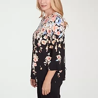 Alfred Dunner Classics Womens Crew Neck 3/4 Sleeve T-Shirt