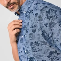 St. John's Bay Printed Chambray Mens Short Sleeve Classic Fit Button-Down Shirt