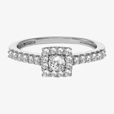 Womens 1/2 CT. Natural White Diamond 10K Gold Cushion Halo Engagement Ring