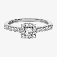 Womens 1/2 CT. Natural White Diamond 10K Gold Cushion Halo Engagement Ring