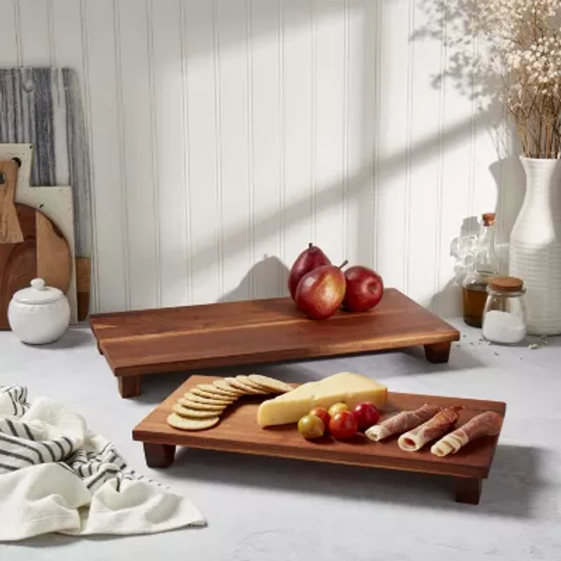 Denmark 2pc Footed Acacia Plank Trays Wood Cheese Board