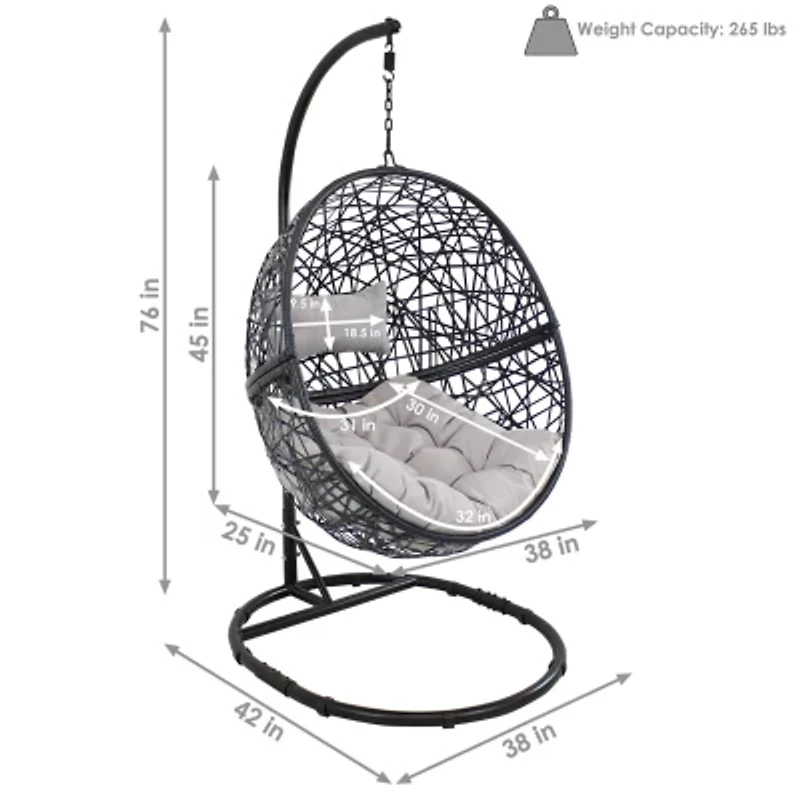 Jackson Outdoor Hanging Egg Chair with Stand Gray