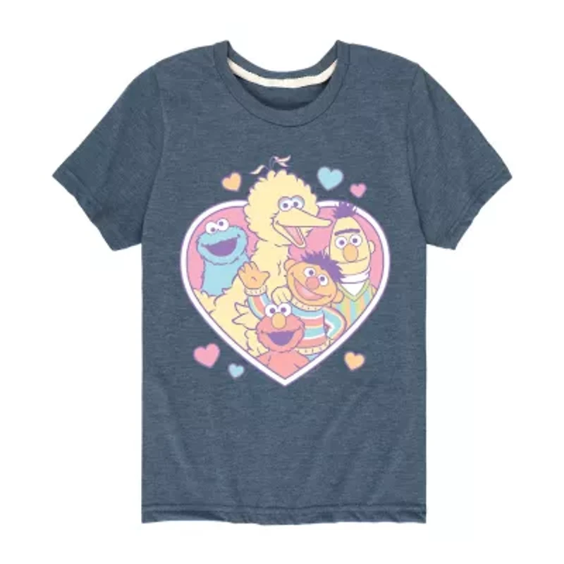 Big Kid Girls Round Neck Short Sleeve Classic Fit Sesame Street Graphic T-Shirt