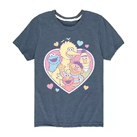 Big Kid Girls Round Neck Short Sleeve Classic Fit Sesame Street Graphic T-Shirt
