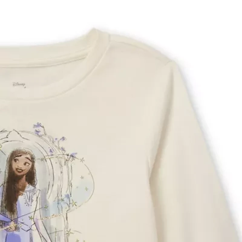 Disney Collection Little & Big Kid Girls Crew Neck Long Sleeve Regular Fit Wish Graphic T-Shirt