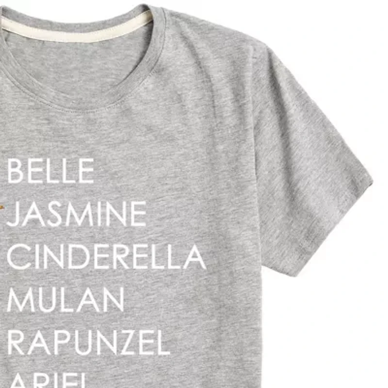 Disney Collection Little & Big Kid Girls Crew Neck Short Sleeve Regular Fit Princess Graphic T-Shirt