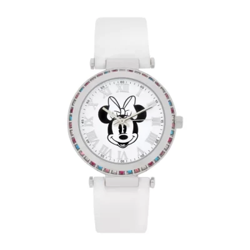 Disney Minnie Mouse Womens White Strap Watch Mn1707jc