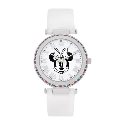 Disney Minnie Mouse Womens White Strap Watch Mn1707jc