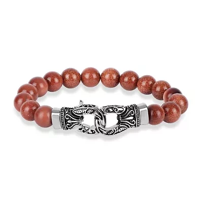 Mens Stainless Steel Gold-toned Beaded Bracelet