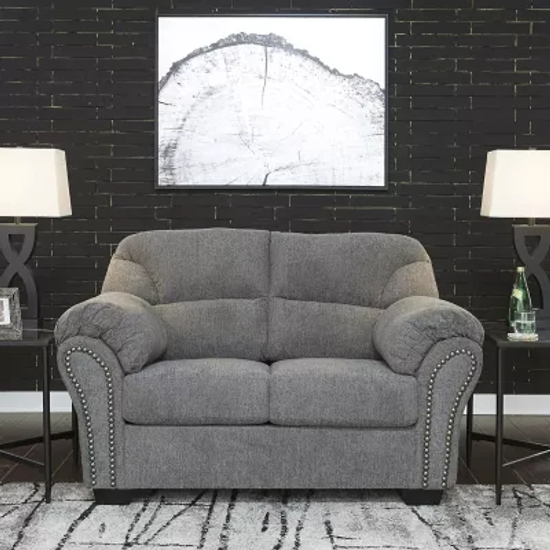 Signature Design by Ashley® Aldin Pad-Arm Upholstered Loveseat in Pewter