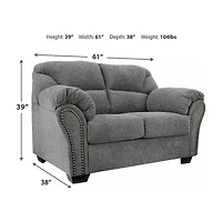 Signature Design by Ashley® Aldin Pad-Arm Upholstered Loveseat in Pewter
