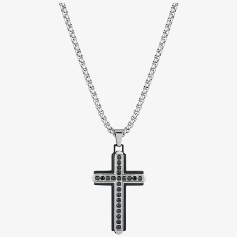 J.P. Army Men's Jewelry Cubic Zirconia Stainless Steel 24 Inch Cable Cross Pendant Necklace
