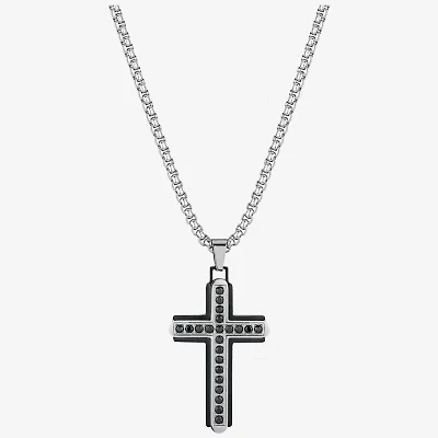J.P. Army Men's Jewelry Cubic Zirconia Stainless Steel 24 Inch Cable Cross Pendant Necklace