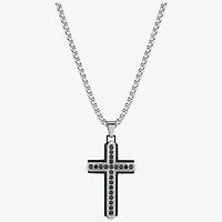 J.P. Army Men's Jewelry Cubic Zirconia Stainless Steel 24 Inch Cable Cross Pendant Necklace