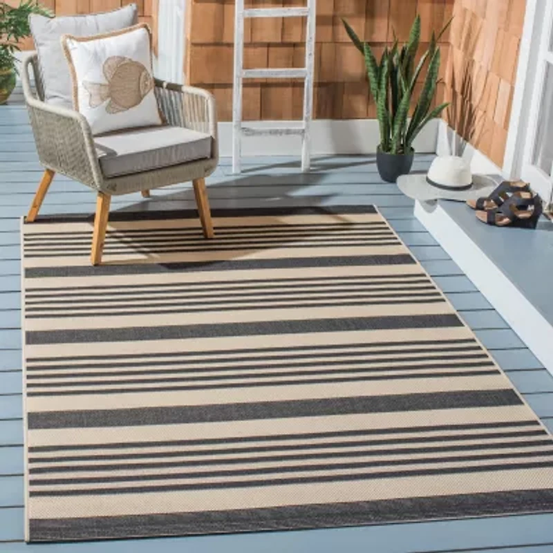 Safavieh Courtyard Collection Santos Stripe Indoor/Outdoor Square Area Rug