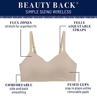 VANITY FAIR BEAUTY BACK SIMPLE SIZING WIRELESS BRA- 72118
