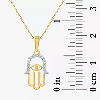 Womens Diamond Accent Natural White Diamond 10K Gold Hamsa 18 Inch Pendant Necklace
