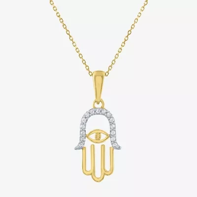 Womens Diamond Accent Natural White Diamond 10K Gold Hamsa 18 Inch Pendant Necklace