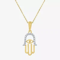 Womens Diamond Accent Natural White Diamond 10K Gold Hamsa 18 Inch Pendant Necklace