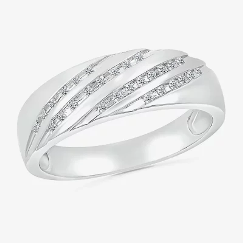6.7mm Unisex Adult 1/2 CT. T.W. Natural White Diamond 10K White Gold Round Side Stone Wedding Ring Set