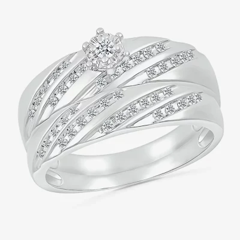 6.7mm Unisex Adult 1/2 CT. T.W. Natural White Diamond 10K White Gold Round Side Stone Wedding Ring Set