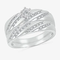6.7mm Unisex Adult 1/2 CT. T.W. Natural White Diamond 10K White Gold Round Side Stone Wedding Ring Set