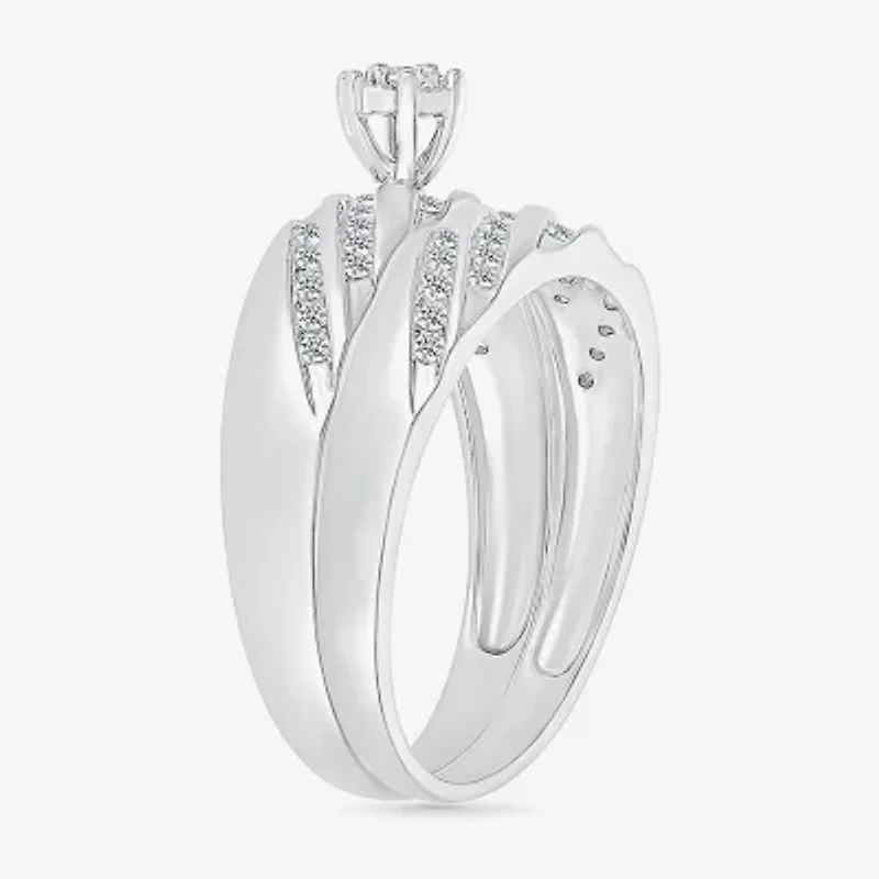 6.7mm Unisex Adult 1/2 CT. T.W. Natural White Diamond 10K White Gold Round Side Stone Wedding Ring Set