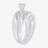 6.7mm Unisex Adult 1/2 CT. T.W. Natural White Diamond 10K White Gold Round Side Stone Wedding Ring Set