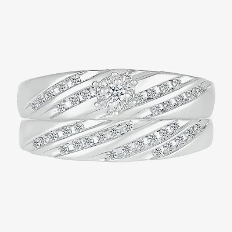 6.7mm Unisex Adult 1/2 CT. T.W. Natural White Diamond 10K White Gold Round Side Stone Wedding Ring Set