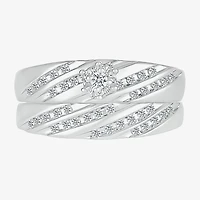 6.7mm Unisex Adult 1/2 CT. T.W. Natural White Diamond 10K White Gold Round Side Stone Wedding Ring Set