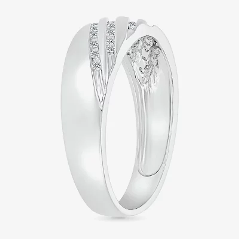 6.7mm Unisex Adult 1/2 CT. T.W. Natural White Diamond 10K White Gold Round Side Stone Wedding Ring Set