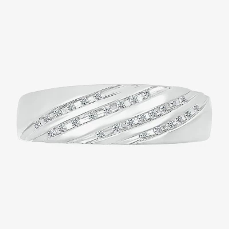 6.7mm Unisex Adult 1/2 CT. T.W. Natural White Diamond 10K White Gold Round Side Stone Wedding Ring Set