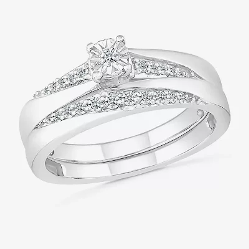 5.20mm Unisex Adult 1/3 CT. T.W. Natural White Diamond 10K White Gold Round Side Stone Wedding Ring Set