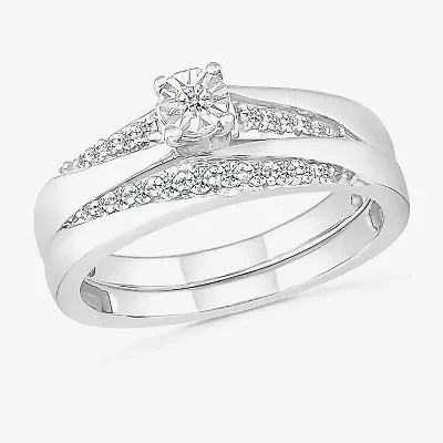 5.20mm Unisex Adult 1/3 CT. T.W. Natural White Diamond 10K White Gold Round Side Stone Wedding Ring Set