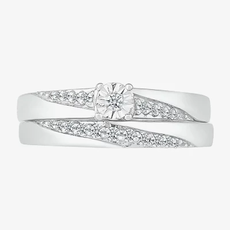 5.20mm Unisex Adult 1/3 CT. T.W. Natural White Diamond 10K White Gold Round Side Stone Wedding Ring Set