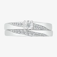 5.20mm Unisex Adult 1/3 CT. T.W. Natural White Diamond 10K White Gold Round Side Stone Wedding Ring Set