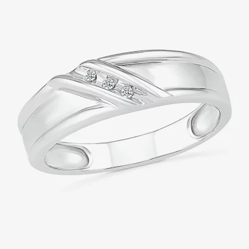 4.60mm Unisex Adult 1/10 CT. T.W. Natural White Diamond 10K White Gold Round Side Stone Wedding Ring Set