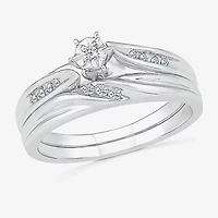 4.60mm Unisex Adult 1/10 CT. T.W. Natural White Diamond 10K White Gold Round Side Stone Wedding Ring Set