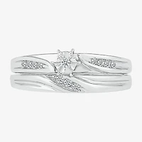 4.60mm Unisex Adult 1/10 CT. T.W. Natural White Diamond 10K White Gold Round Side Stone Wedding Ring Set