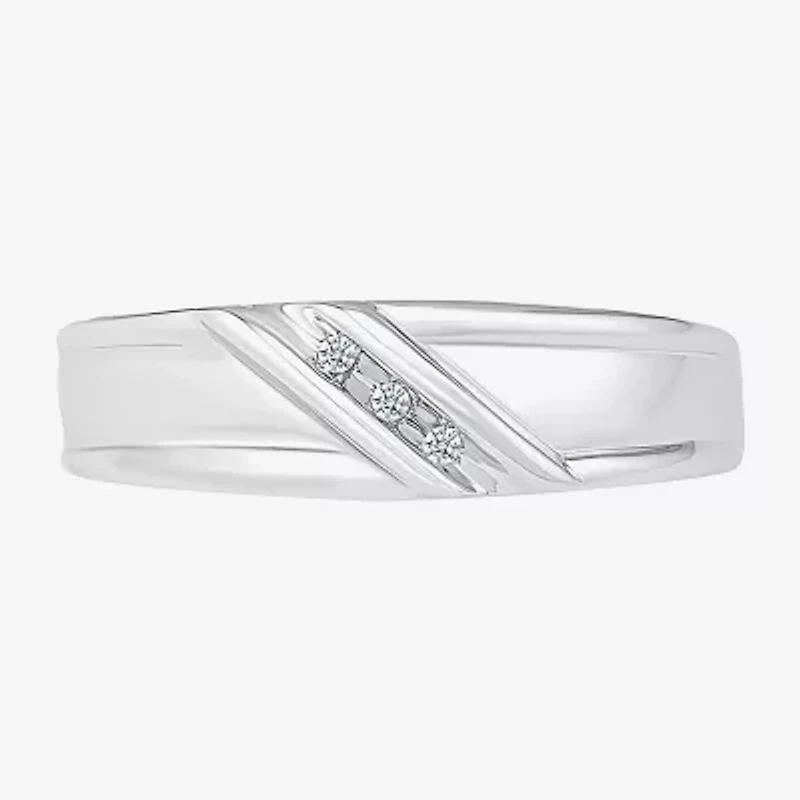 4.60mm Unisex Adult 1/10 CT. T.W. Natural White Diamond 10K White Gold Round Side Stone Wedding Ring Set