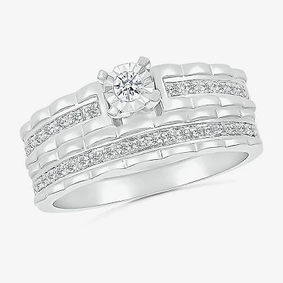 5.20mm Unisex Adult 1/4 CT. T.W. Natural White Diamond 10K White Gold Round Side Stone Wedding Ring Set