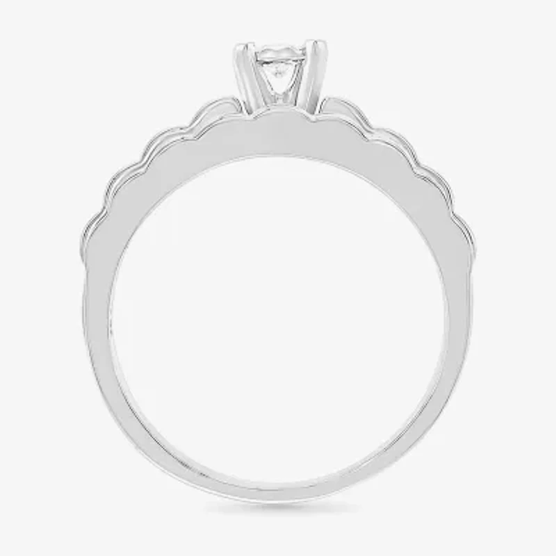 5.20mm Unisex Adult 1/4 CT. T.W. Natural White Diamond 10K White Gold Round Side Stone Wedding Ring Set