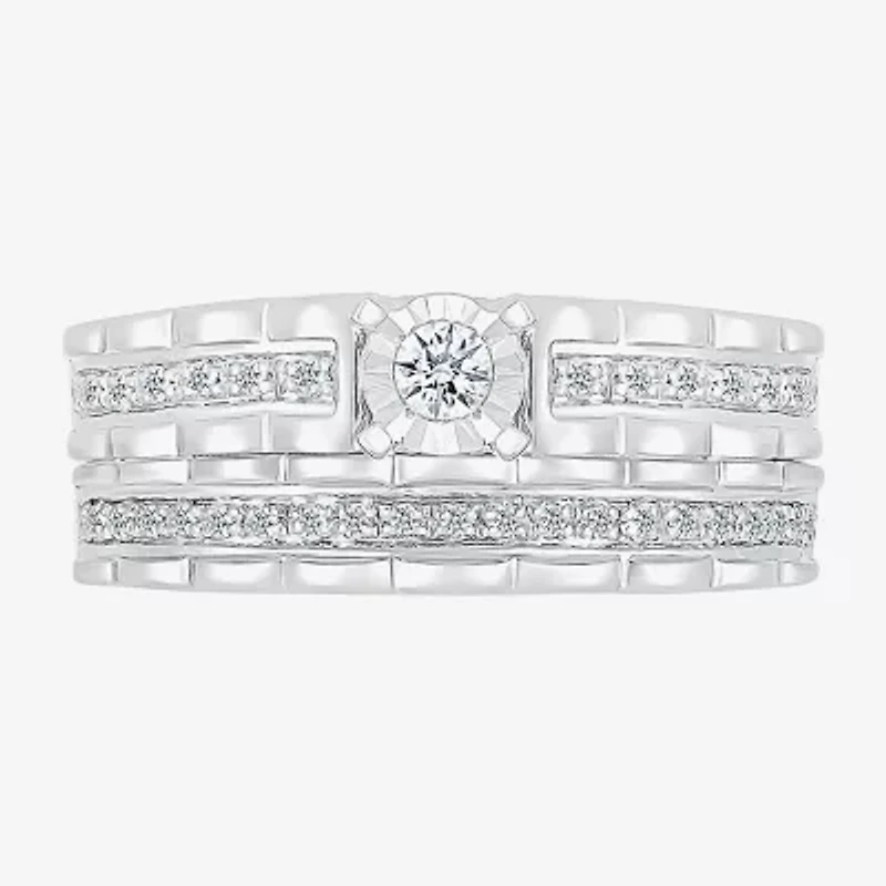 5.20mm Unisex Adult 1/4 CT. T.W. Natural White Diamond 10K White Gold Round Side Stone Wedding Ring Set