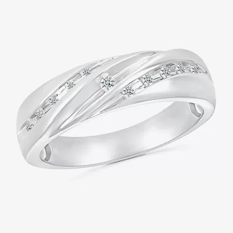 4.25mm Unisex Adult 1/2 CT. T.W. Natural White Diamond 10K White Gold Round Side Stone Wedding Ring Set