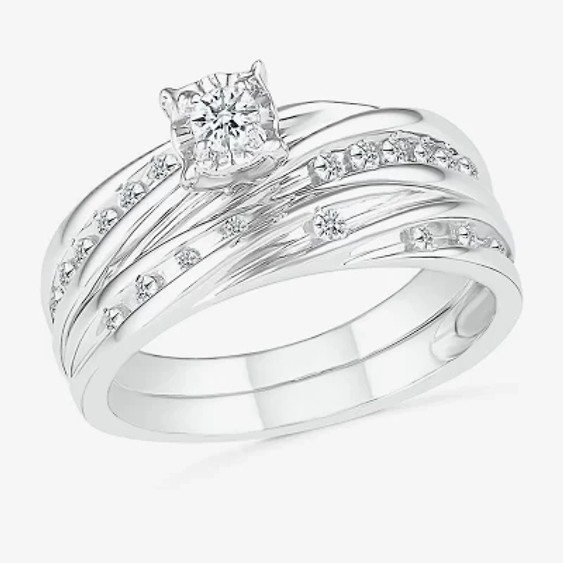 4.25mm Unisex Adult 1/2 CT. T.W. Natural White Diamond 10K White Gold Round Side Stone Wedding Ring Set