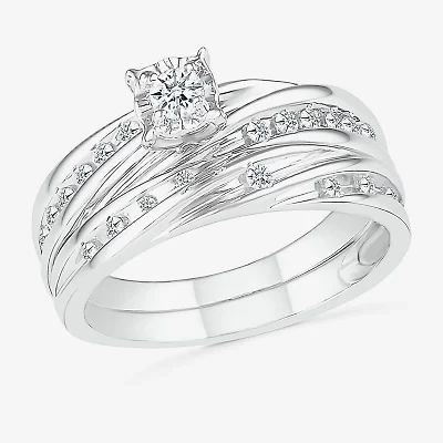 4.25mm Unisex Adult 1/2 CT. T.W. Natural White Diamond 10K White Gold Round Side Stone Wedding Ring Set
